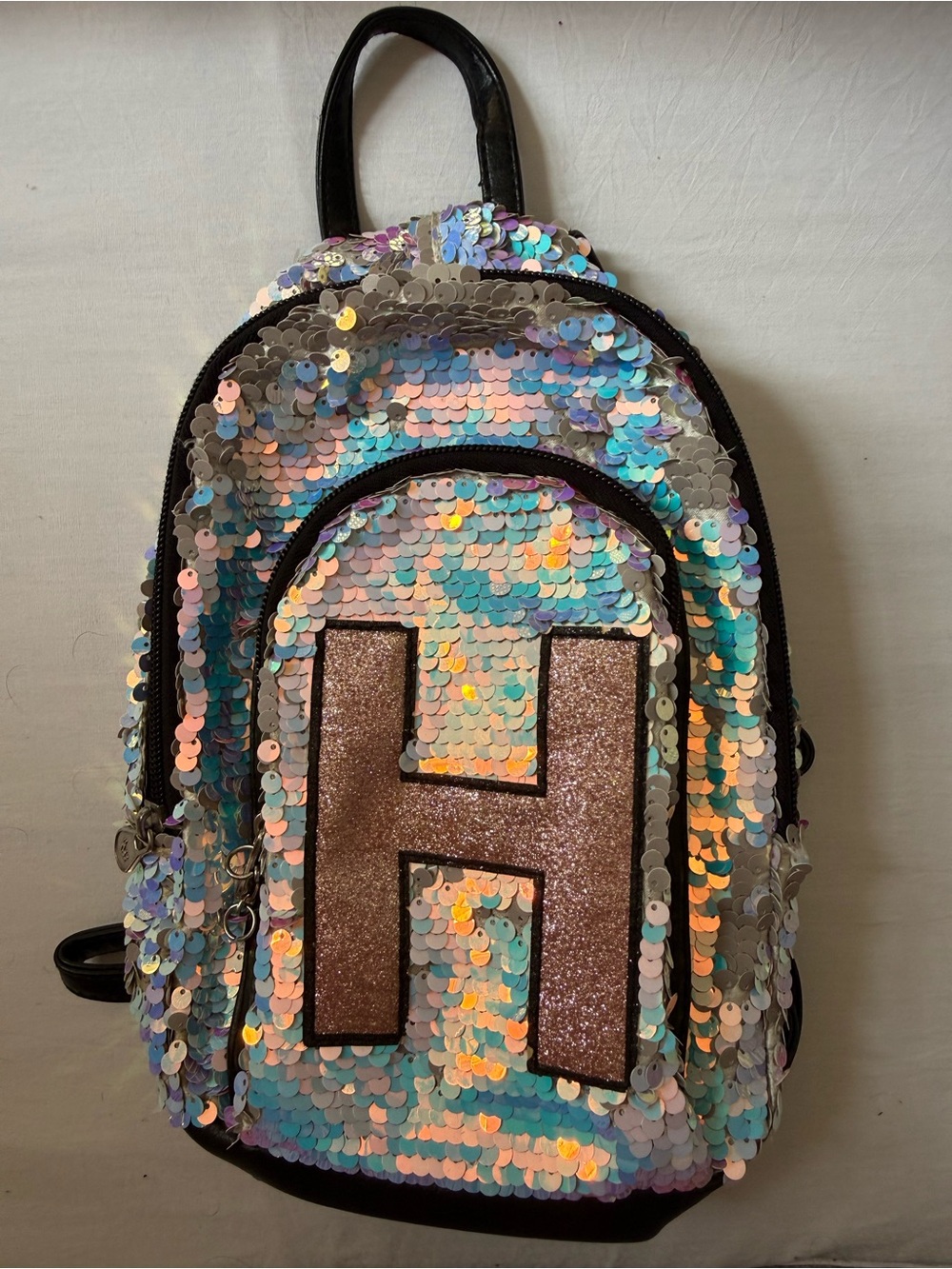 Justice Iridescent Sequin Mini Backpack with Glitter 'H' Accent